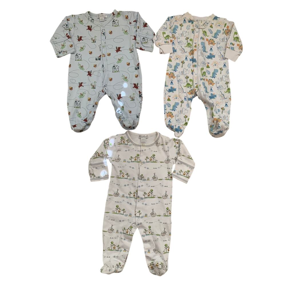 Kissy Kissy 0-3M Footie Zipper Snap One Piece 100% Pima Cotton Pajama Lot (3)